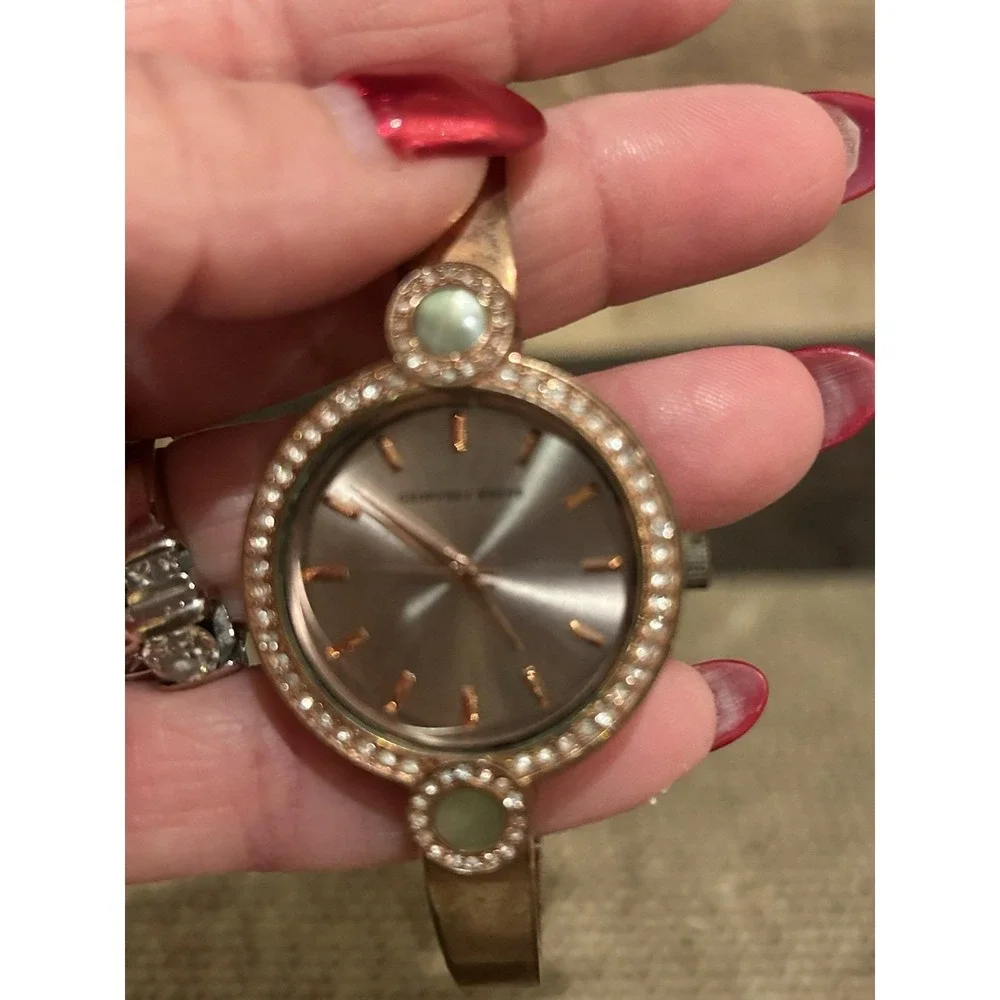 Geoffrey Beene Crystal Rose Gold Silver‎ Tone Women's Watch Working